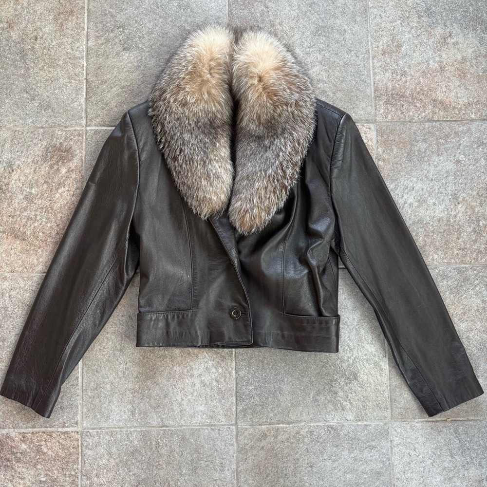 Women's Brown Leather Jacket with Fur Collar
